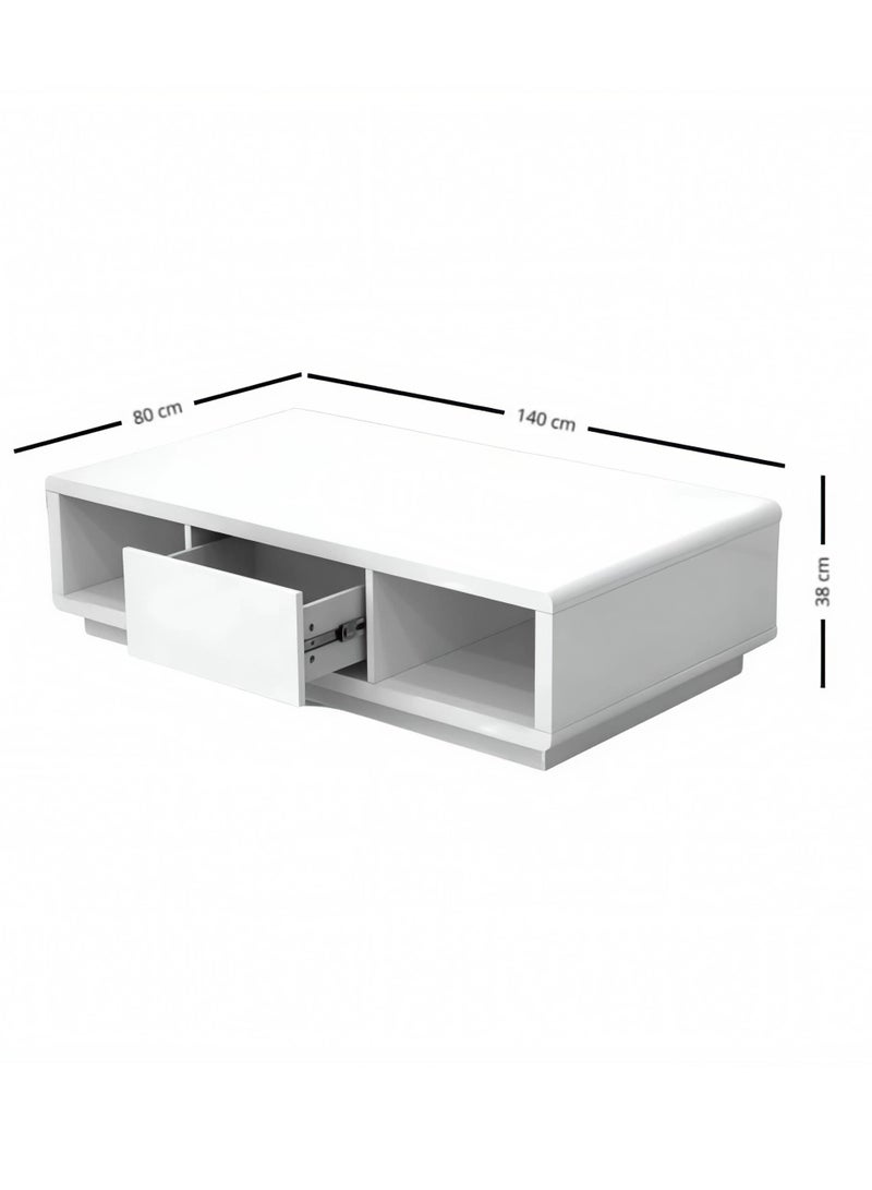 Concent Modern Concept Coffee Table – Gloss White with Smart Storage Drawer and Open Shelves - Image 5